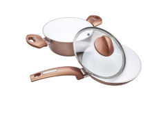 Set de 3 pzas sarten, olla y tapa de vidrio