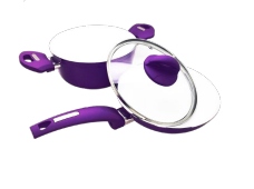 Set de 3 pzas sarten, olla y tapa de vidrio