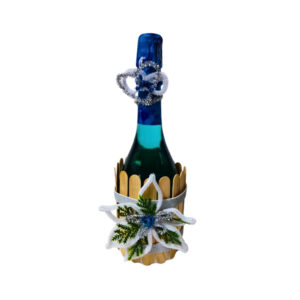 Botella de vino espumoso decorada con porta botella y limpiapipas Moscato azul (750 ml)