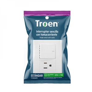 Interruptor sencillo con tomacorriente – enchufe – blanco con tapa 125 v 10 a.