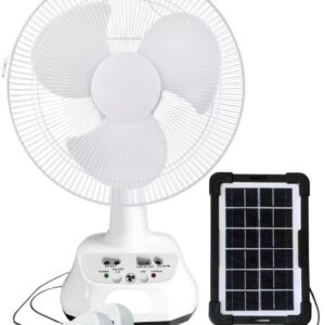 Ventilador recargable de mesa 14″ con panel solar y bombillos incluido