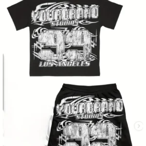Conjunto de camiseta gráfica Y2K para hombre y pantalones cortos