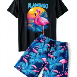 Conjunto de dos piezas para hombre con estampado de flamencos