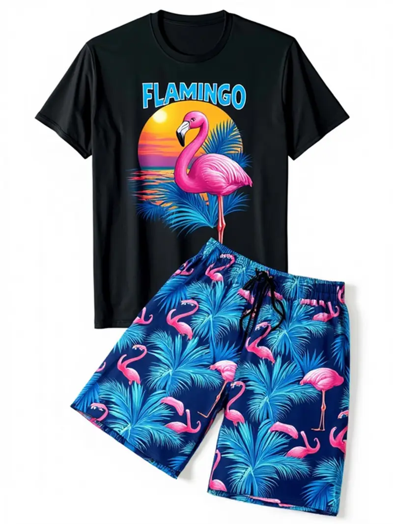 Conjunto de dos piezas para hombre con estampado de flamencos