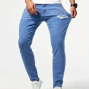 Pantalones de mezcla de tejido Slim azul de denim