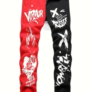 Vaqueros Ajustados de Dos Tonos y Multicolor con Costuras para Hombre