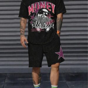 Conjunto de Camiseta y Shorts para Hombre con Estampado de Dinero