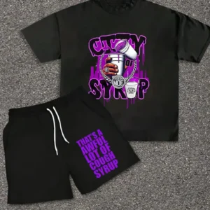 Conjunto Camiseta de manga corta estampado de jarabe y pantalones cortos