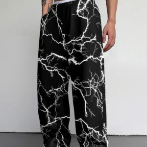 Pantalones rectos con estampado de rayo oscuro para hombre