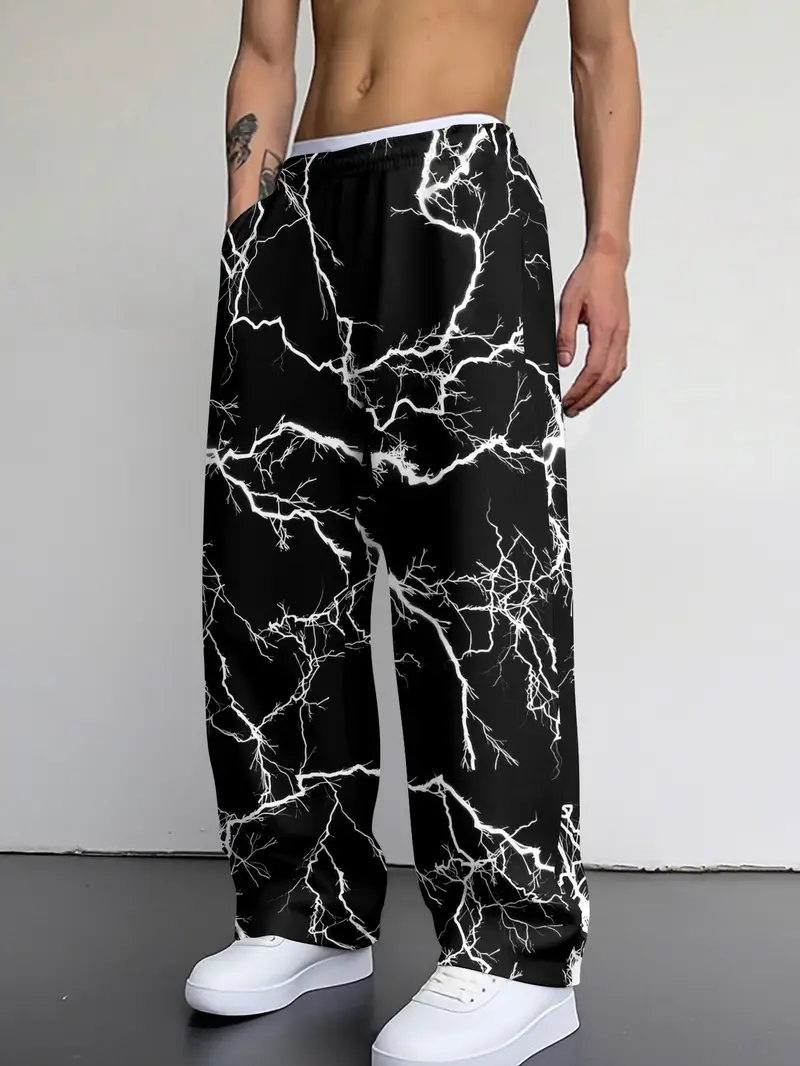 Pantalones rectos con estampado de rayo oscuro para hombre