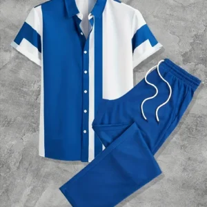 Conjunto de 2 piezas para hombre: Camisa de manga corta transparente y pantalones con cordón.