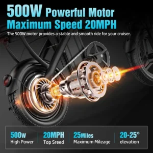 Bicicleta Eléctrica Plegable para Adultos 14″ 500W Alta Potencia con Alcance de 25 Millas