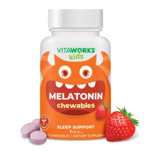 VitaWorks Melatonina para Niños 1 mg, Sabor a Frutas Rojas, 120 Tabletas Masticables