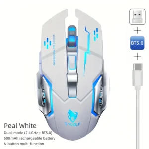 Ratón de juego recargable de doble modo – Inteligente inalámbrico y 2,4 GHz, compatible con varios sistemas