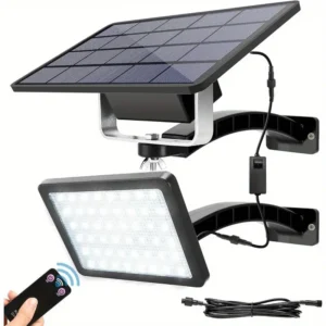 Luz Solar Control Remoto, 1000 Lúmenes 48 Luces LED Kit de Luz de Panel Solar con Batería de 5500mAh y Cable de 9.8 pies