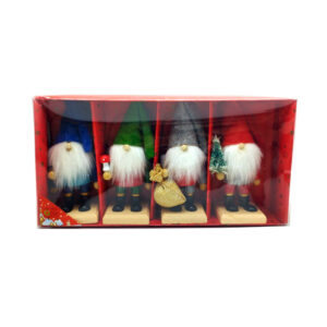 Conjunto de 4 enanos colgantes de madera 8 cm para árbol de navidad