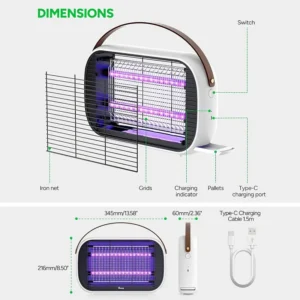 Matamoscas LED para Exterior e Interior, Lámpara con Vida Útil de 10 Años, Batería Recargable 5200mAh