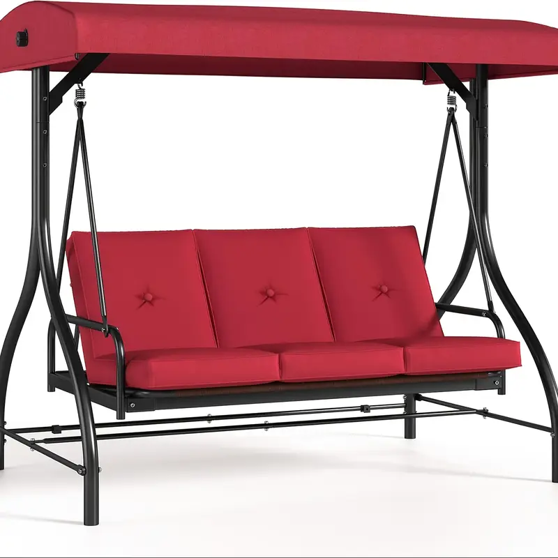 Columpio y Hamaca Exterior de Acero Resistente para 3 Personas con Toldo Ajustable, Cama Convertible - Capacidad 750 lb