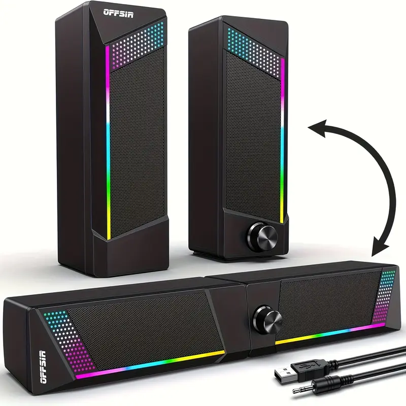Altavoces de computadora 2 en 1, barra de sonido de PC cableada, altavoces de juego para computadora portátil