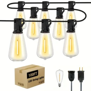 Luces de Cadena Exterior de 100 Pies, con 24+1 Bombillas ST38 Vintage 2700K Antirrotura Extra, IP44 Impermeable