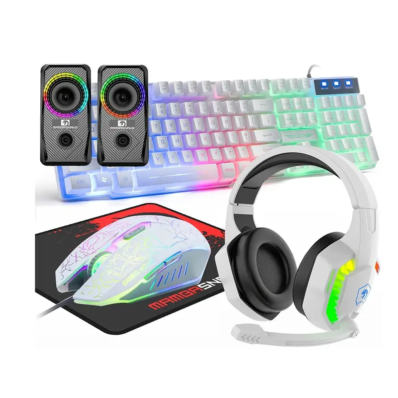 Teclado de Juego MAMBASNAKE con Cable de 104 Teclas, Ratón, Auriculares y Altavoz 5 en 1