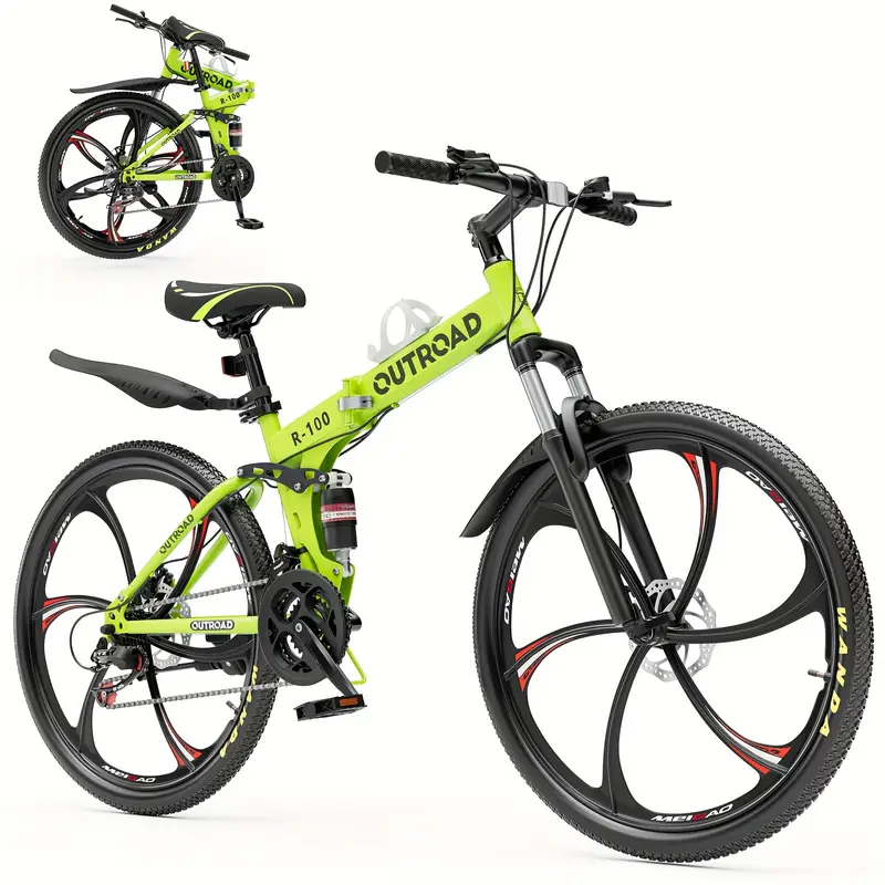 OUTRAID Bicicleta de Montaña Plegable de 26" - Elegante Suspensión Completa de 21 Velocidades