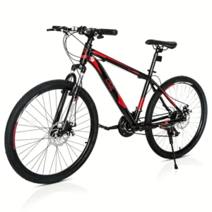 Bicicleta de montaña roja y negra de 26 pulgadas y 21 velocidades