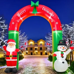 Arco Inflable de Navidad de 8FT con Papá Noel y Muñeco de Nieve