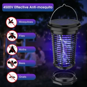 Lámpara matamosquitos solar de 4500V, lámpara matamosquitos interior 2 en 1