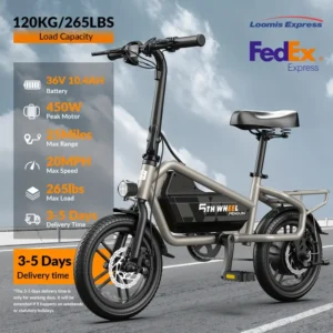 Bicicleta Eléctrica Todoterreno para Adultos y Adolescentes, Neumáticos de 14 pulgadas, Motor de 350W