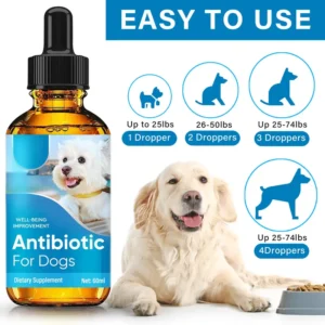 Gotas Antibióticas para Perros, Adecuadas para Perros de Todo Tamaño | 60ML Antibiótico para Perros 2 Fl Oz