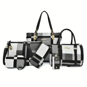 6 piezas/set Bolso de Hombro Gran Capacidad con Estampado a Cuadros