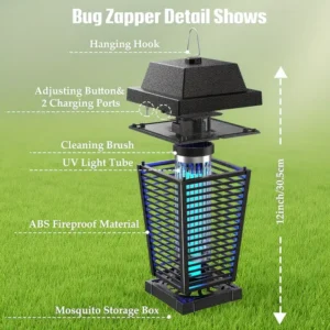 Lámpara antimosquitos cuadrada con energía solar, control de plagas eficiente, panel solar de 7.5W
