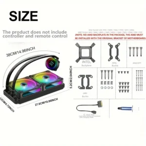 Enfriamiento líquido de CPU negro ARGB de 240MM con 2 ventiladores ARGB PWM de 120 mm