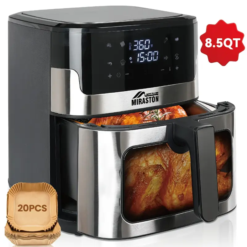 Freidora de Aire MARASTON /8.5QT, Pantalla Táctil Inteligente con Iconos a Color y Ventanas Visibles
