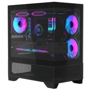 Gabinete de Juego MATX-SLIM ITX con 3 Ventiladores ARGB de 120mm, Vidrio Templado de Vista Completa
