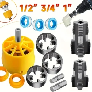 Kit de Roscado para Tuberías con Taladro Eléctrico, Incluye 3 Matrices para Interior y Exterior