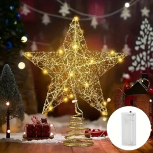 Estrella para la Punta del Árbol de Navidad, Estrella de Hierro de 8 x 10 Pulgadas con 20 Luces LED