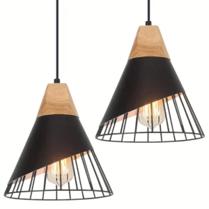 Lámparas de techo modernas de metal, hierro forjado y madera, diseño industrial, mini lámparas lineales negras colgantes