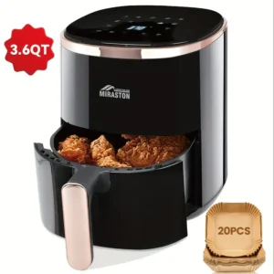 Freidora de Aire MARASTON  3,6QT, Pantalla Táctil Inteligente con Iconos a Color y Ventanas Visibles