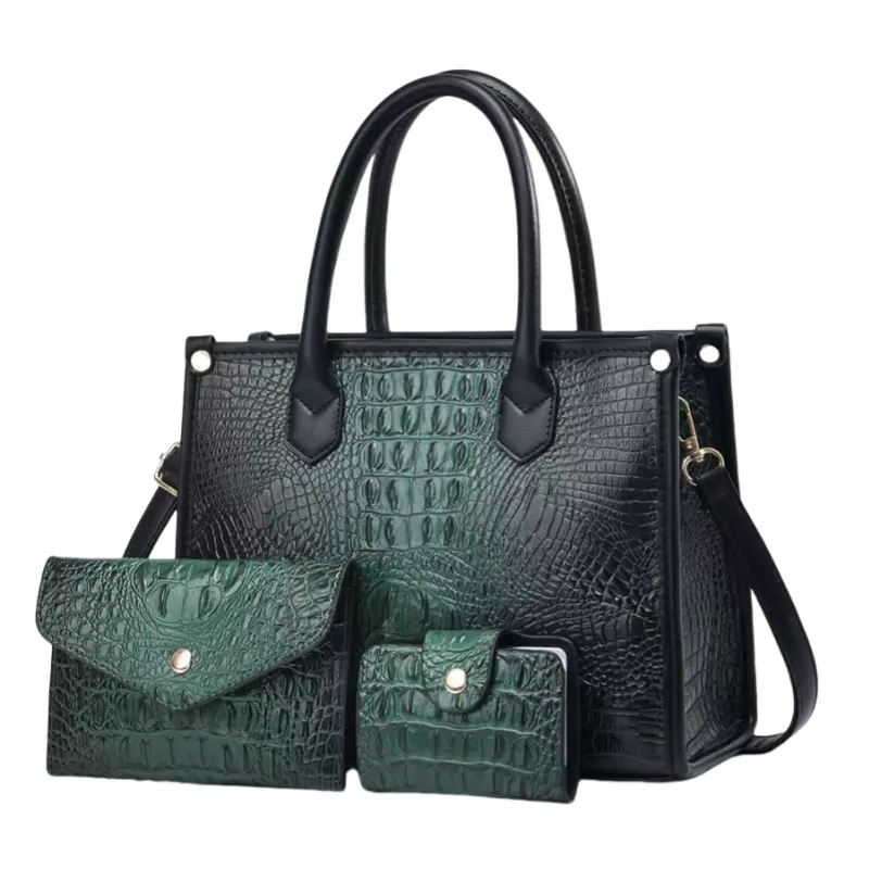 3 piezas: Bolso de Mujer con Estampado Crocodilo en PU, Incluye Cartera + Tarjetero y Monedero
