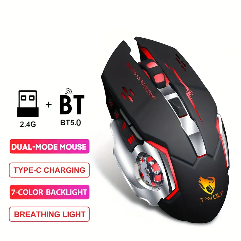 Ratón de juego recargable de doble modo - Inteligente inalámbrico y 2,4 GHz, compatible con varios sistemas