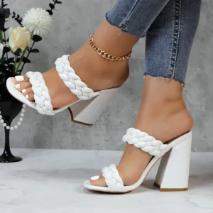 Sandalias de Tacón Alto con Tiras Trenzadas para Mujer