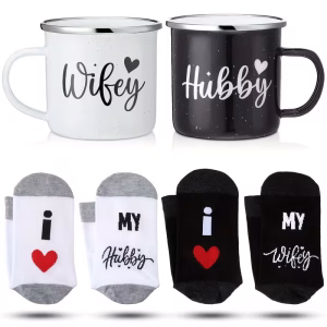 Pack de 4 Regalos para Esposo y Esposa: Tazas de Café de Esmalte para Parejas