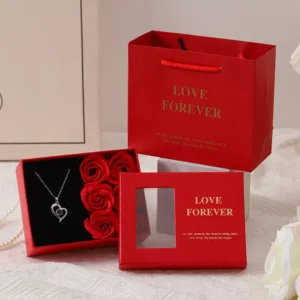 Collar Elegante de Aleación con Circonita Sintética, Caja de Regalo Temática Rosa