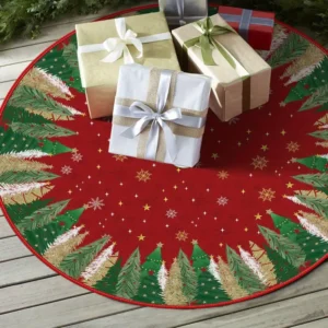 Faldón de Árbol Navideño Rojo con Estrella y Copo de Nieve