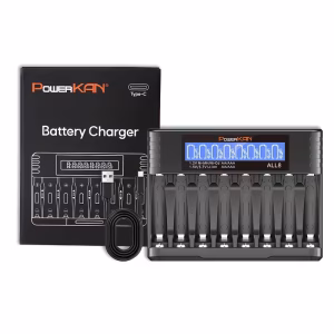 Cargador Inteligente de Baterías de Alta Capacidad con 8 Ranuras POWERKAN