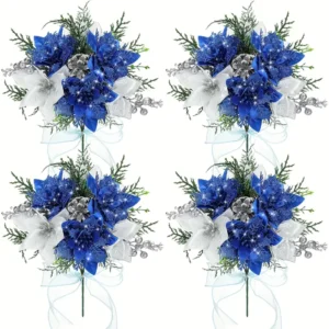 Giegxin Pack de 4 Arbustos Navideños Artificiales de 13.8 Pulgadas con Bayas y Poinsettia