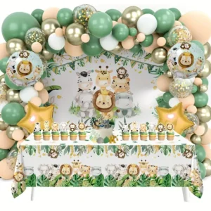 86 Piezas/Set, Mantel de Fondo para Cumpleaños con Animales del Jungla y Globos