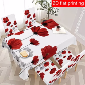 Juego de Mantel y Fundas para Sillas de Corazones de Amor para el Día de San Valentín